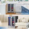 imageKalamera 24 inch Wine Cooler 37 Bottle  Dual Zone Builtin or Freestanding Fridge with Stainless Steel Reversible Glass Door for Home Kitchen or Office24 InchDual Zone 21 Bottles77 Cans
