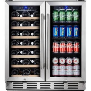 imageKalamera 24 inch Wine Cooler 37 Bottle  Dual Zone Builtin or Freestanding Fridge with Stainless Steel Reversible Glass Door for Home Kitchen or Office30Inch 33bottles97Cans