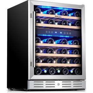 imageKalamera 24 inch Wine Cooler 37 Bottle  Dual Zone Builtin or Freestanding Fridge with Stainless Steel Reversible Glass Door for Home Kitchen or Office24InchDual Zone 46Bottles565Cuft