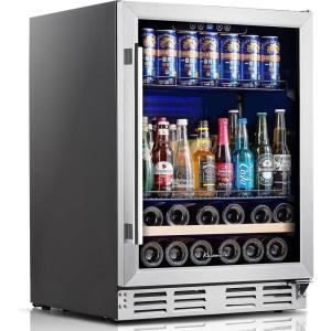 imageKalamera 24 inch Wine Cooler 37 Bottle  Dual Zone Builtin or Freestanding Fridge with Stainless Steel Reversible Glass Door for Home Kitchen or Office24 InchSingle Zone 16 Bottles120 Cans