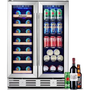 imageKalamera 24 inch Wine Cooler 37 Bottle  Dual Zone Builtin or Freestanding Fridge with Stainless Steel Reversible Glass Door for Home Kitchen or Office24 InchDual Zone 21 Bottles77 Cans