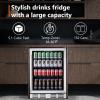imageKalamera Mini Beverage Fridge Refrigerator 120 Cans Freestanding Drink Cooler  for Soda Water Beer or Wine with White LED LightStainless Steel