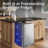 imageKalamera Mini Beverage Fridge Refrigerator 120 Cans Freestanding Drink Cooler  for Soda Water Beer or Wine with White LED LightStainless Steel Silver