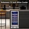 imageKalamera Mini Fridge 24 Inch Undercounter Beverage and Wine Cooler Refrigerator Builtin or Freestanding  118 Cans amp 15 Bottles Capacity with LED Light Glass DoorMetallic