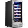 imageKalamera Mini Fridge 24 Inch Undercounter Beverage and Wine Cooler Refrigerator Builtin or Freestanding  118 Cans amp 15 Bottles Capacity with LED Light Glass DoorMetallic