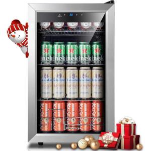 imageKalamera Mini Beverage Fridge Refrigerator 120 Cans Freestanding Drink Cooler  for Soda Water Beer or Wine with White LED Light102 Can Black