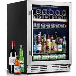 imageKalamera Mini Beverage Fridge Refrigerator 120 Cans Freestanding Drink Cooler  for Soda Water Beer or Wine with White LED LightBlack