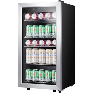 imageKalamera Mini Beverage Fridge Refrigerator 120 Cans Freestanding Drink Cooler  for Soda Water Beer or Wine with White LED LightCompact Black