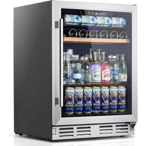 imageKalamera Mini Fridge 24 Inch Undercounter Beverage and Wine Cooler Refrigerator Builtin or Freestanding  118 Cans amp 15 Bottles Capacity with LED Light Glass DoorMetal Silver