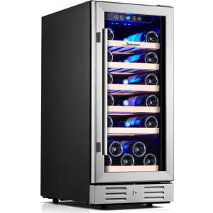 imageKalamera Mini Fridge 24 Inch Undercounter Beverage and Wine Cooler Refrigerator Builtin or Freestanding  118 Cans amp 15 Bottles Capacity with LED Light Glass DoorMetallic